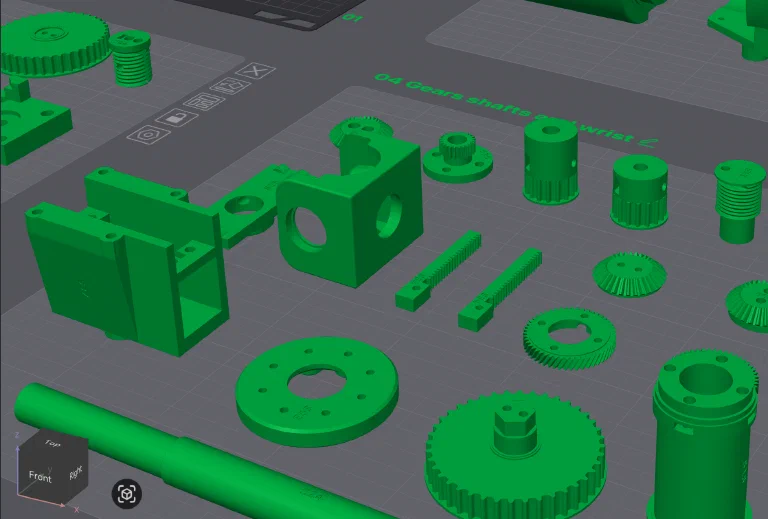 Arm components with identifiers arranged in Bambu Studio