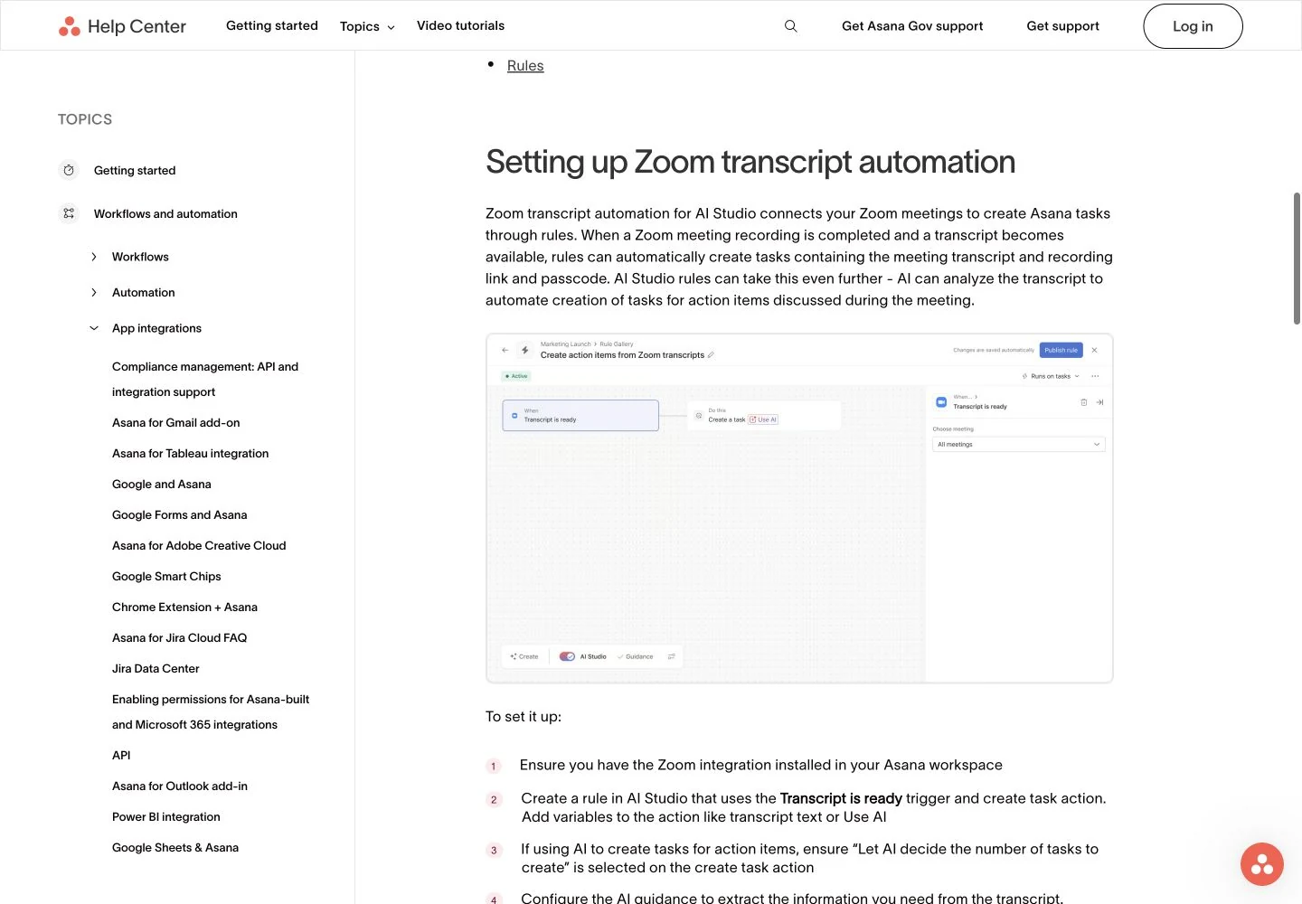 Asana transcript rules: public reference page