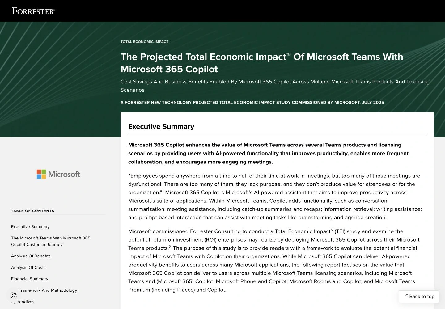 Forrester study commissioned by Microsoft: public reference page