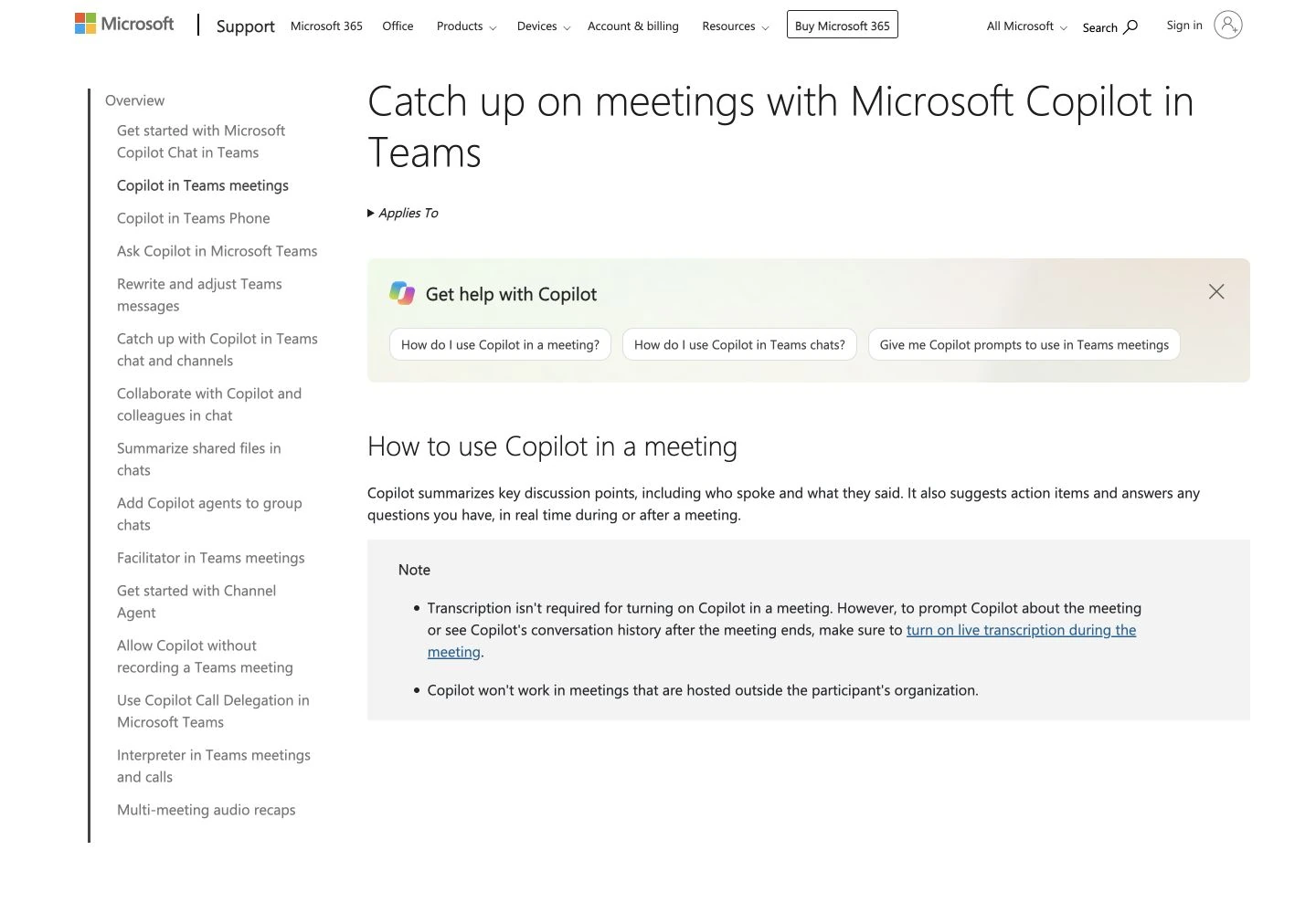 Teams Copilot catch-up: public reference page