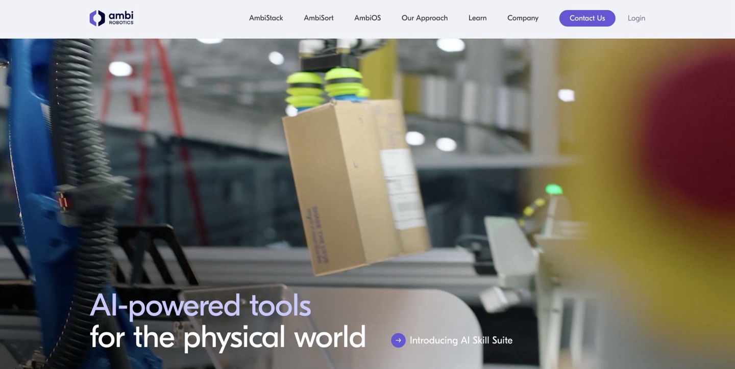 Ambi Robotics website showing robotic parcel handling