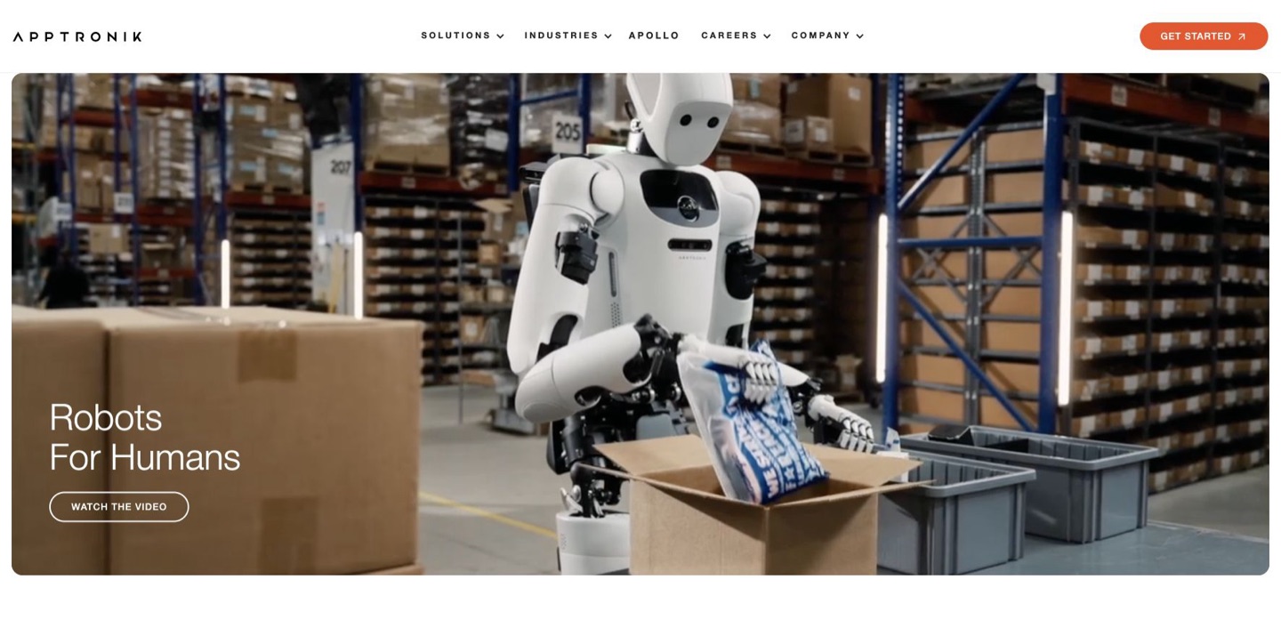Apptronik website showing Apollo handling a package