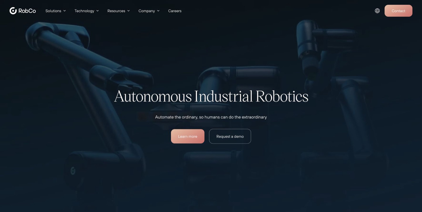 RobCo website introducing autonomous industrial robotics