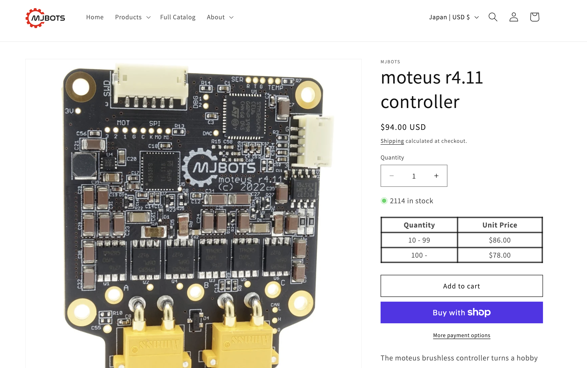 User-supplied mjbots moteus r4.11 reference board, in its original colors.