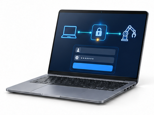 Illustrative maintenance laptop displaying a service authentication interface.
