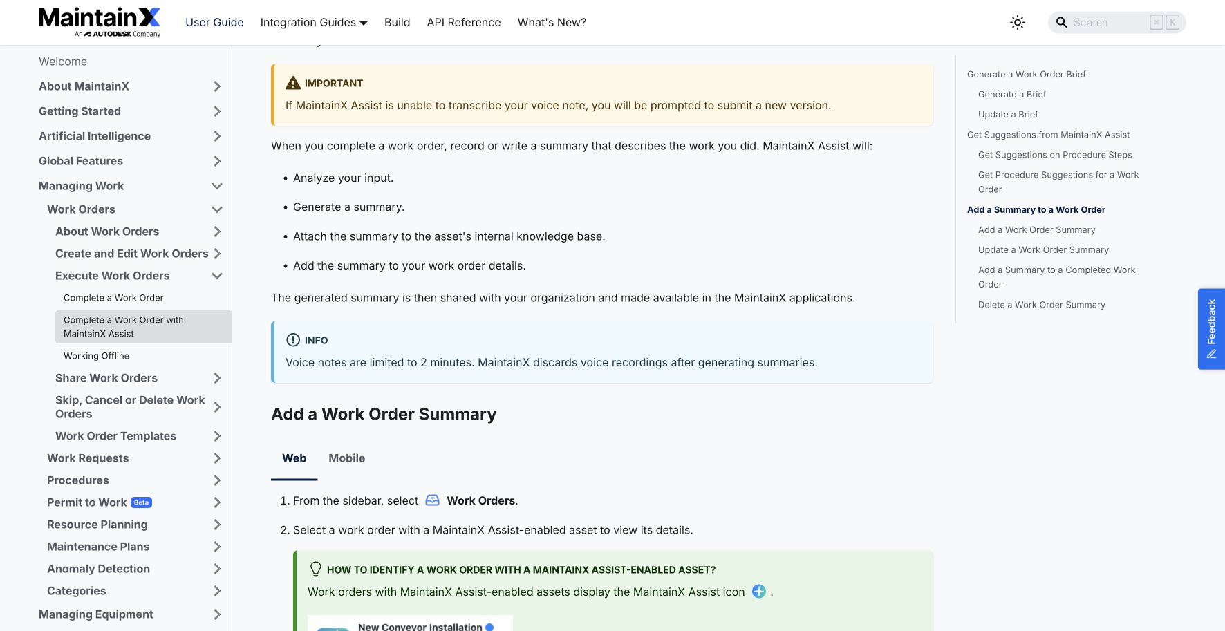 MaintainX voice-note retention: public reference page