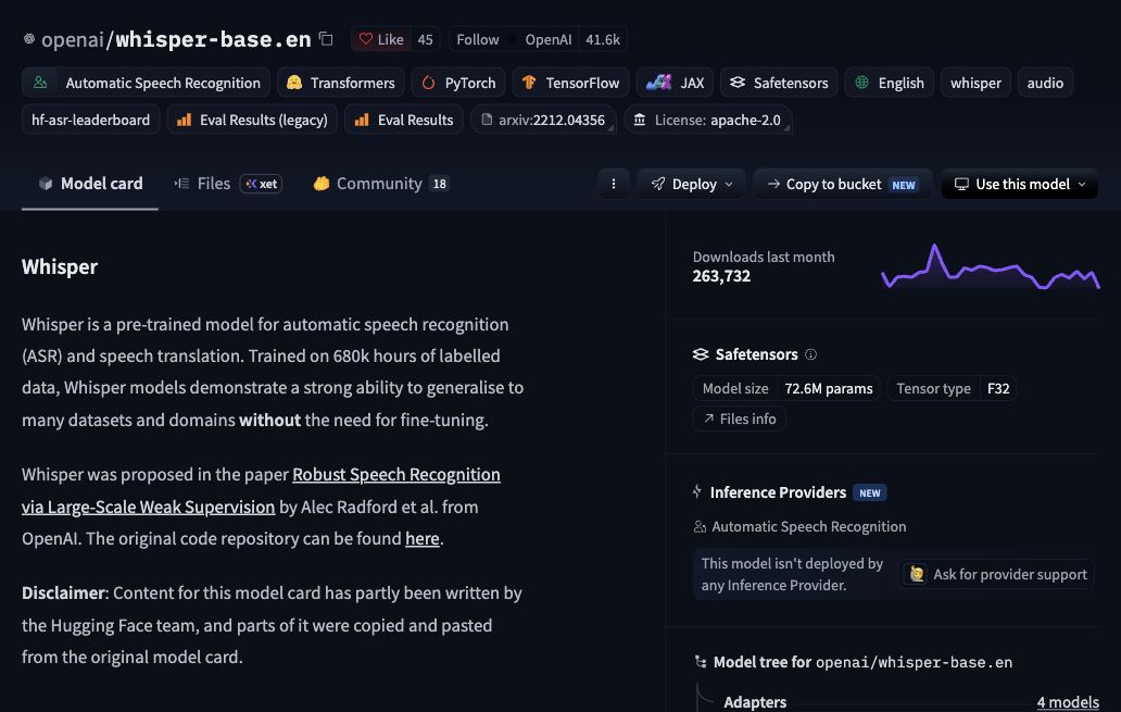 Whisper Base.en official checkpoint reference