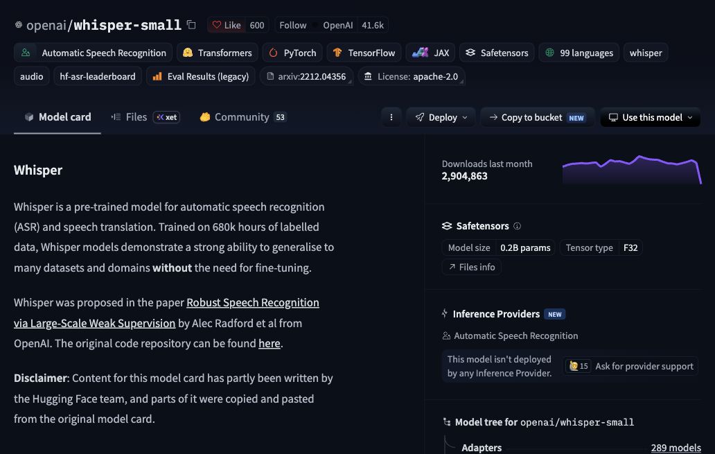 Whisper Small official checkpoint reference