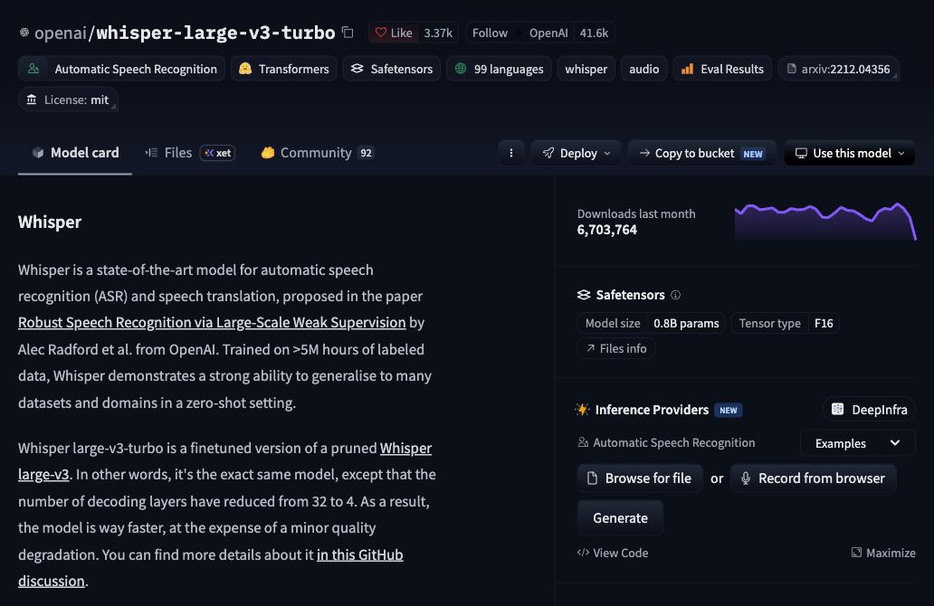 Whisper Large v3 Turbo official checkpoint reference