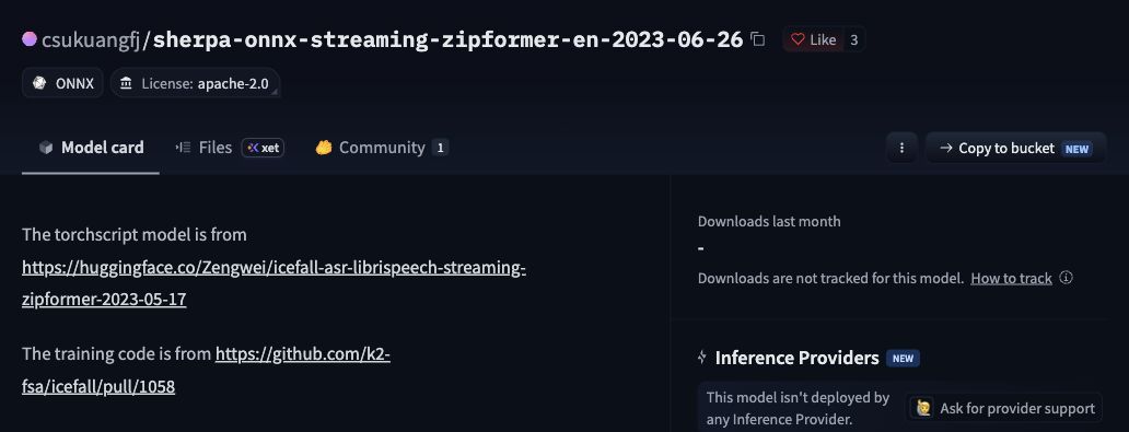 Zipformer Streaming 20M official checkpoint reference