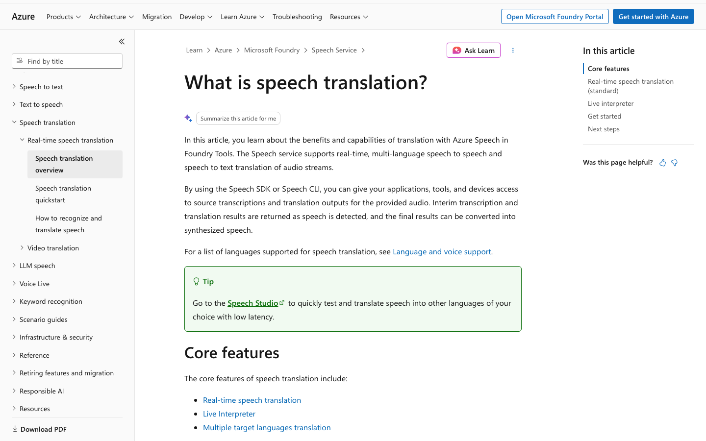 Microsoft’s overview of speech translation and Live Interpreter.