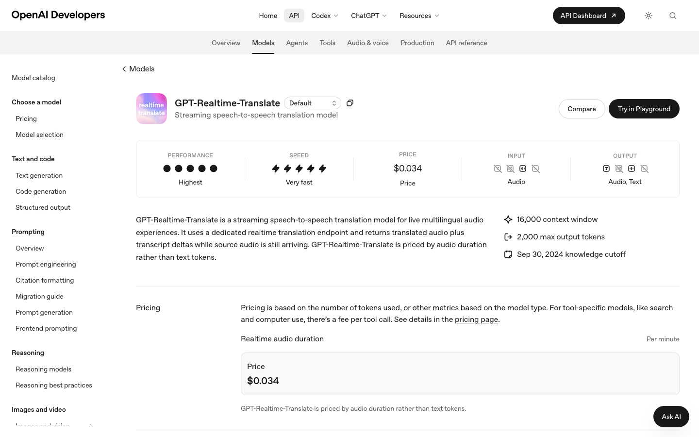 OpenAI’s official GPT-Realtime-Translate model page.