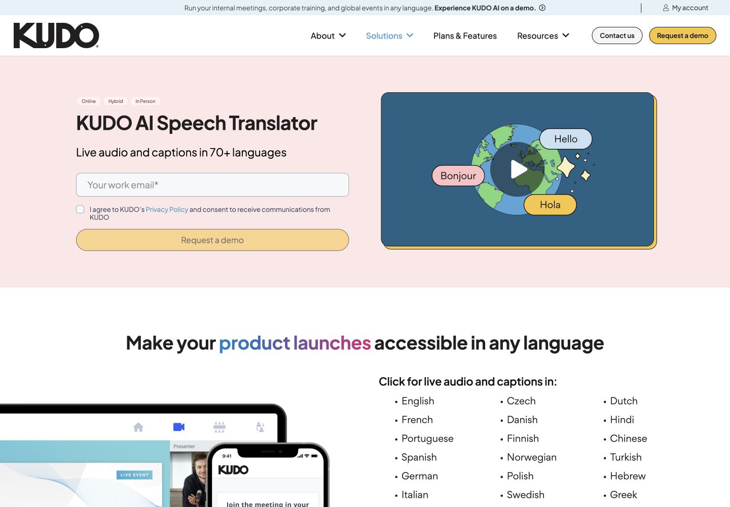 KUDO official event translation product page.