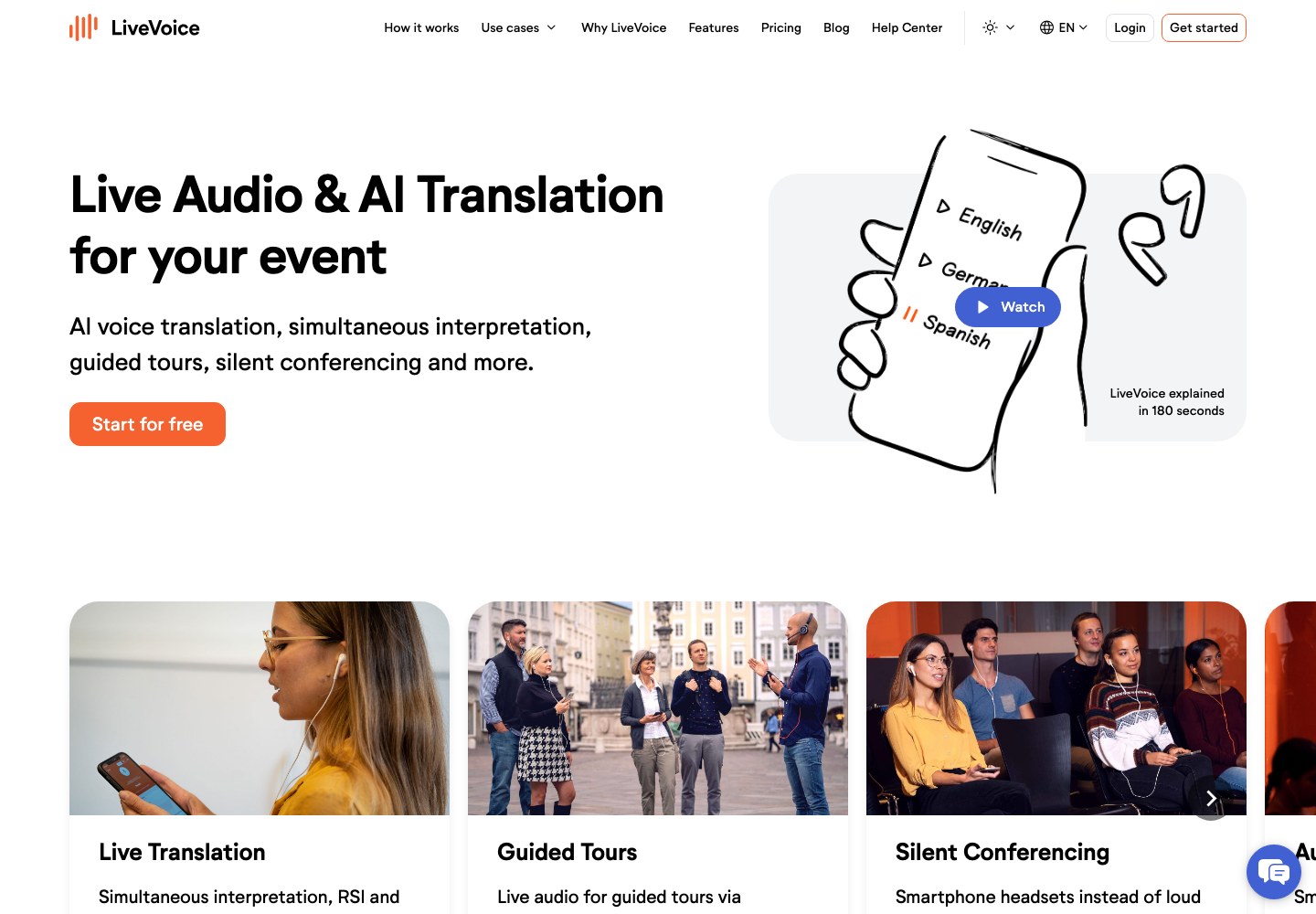 LiveVoice official event translation product page.