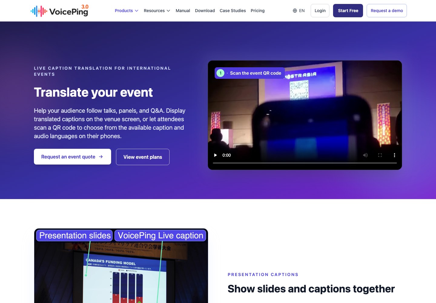 VoicePing official event translation product page.