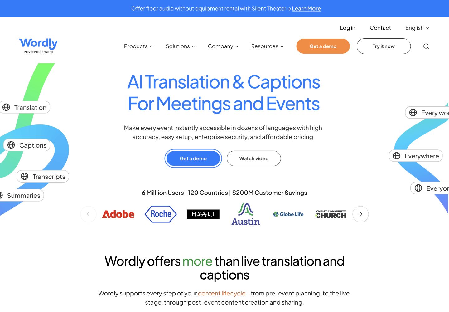 Wordly official event translation product page.