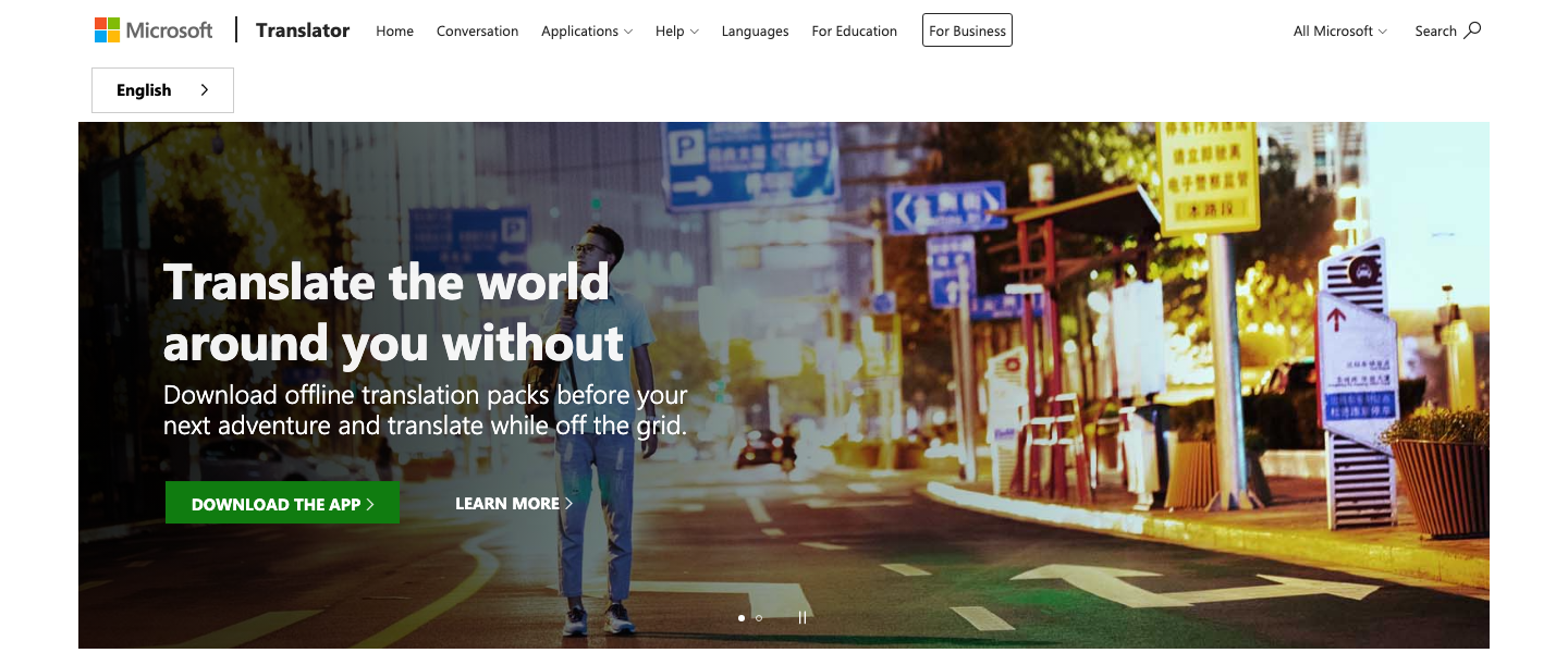 Microsoft Translator’s official app page with its offline-pack introduction.