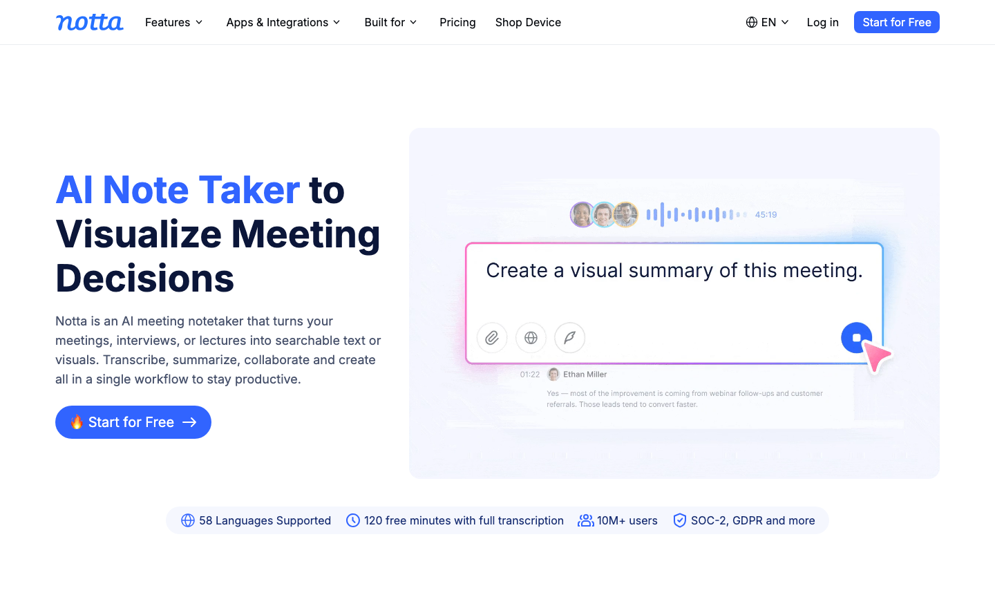 Notta’s official meeting-notes product page.