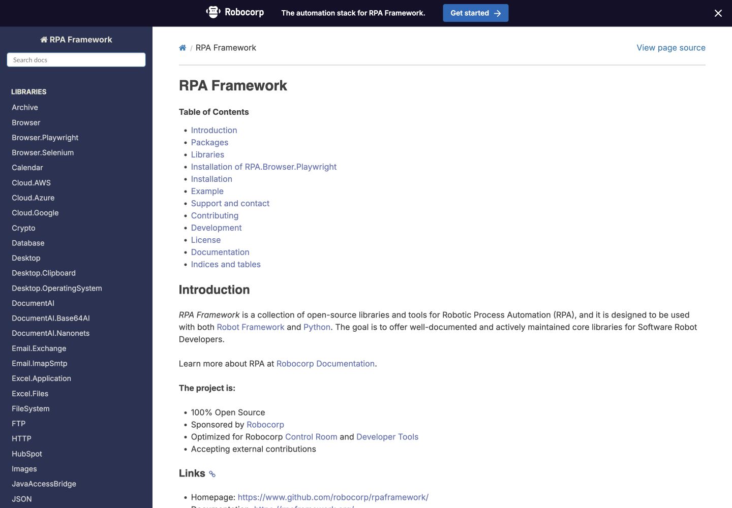 RPA Framework documentation and automation library overview.