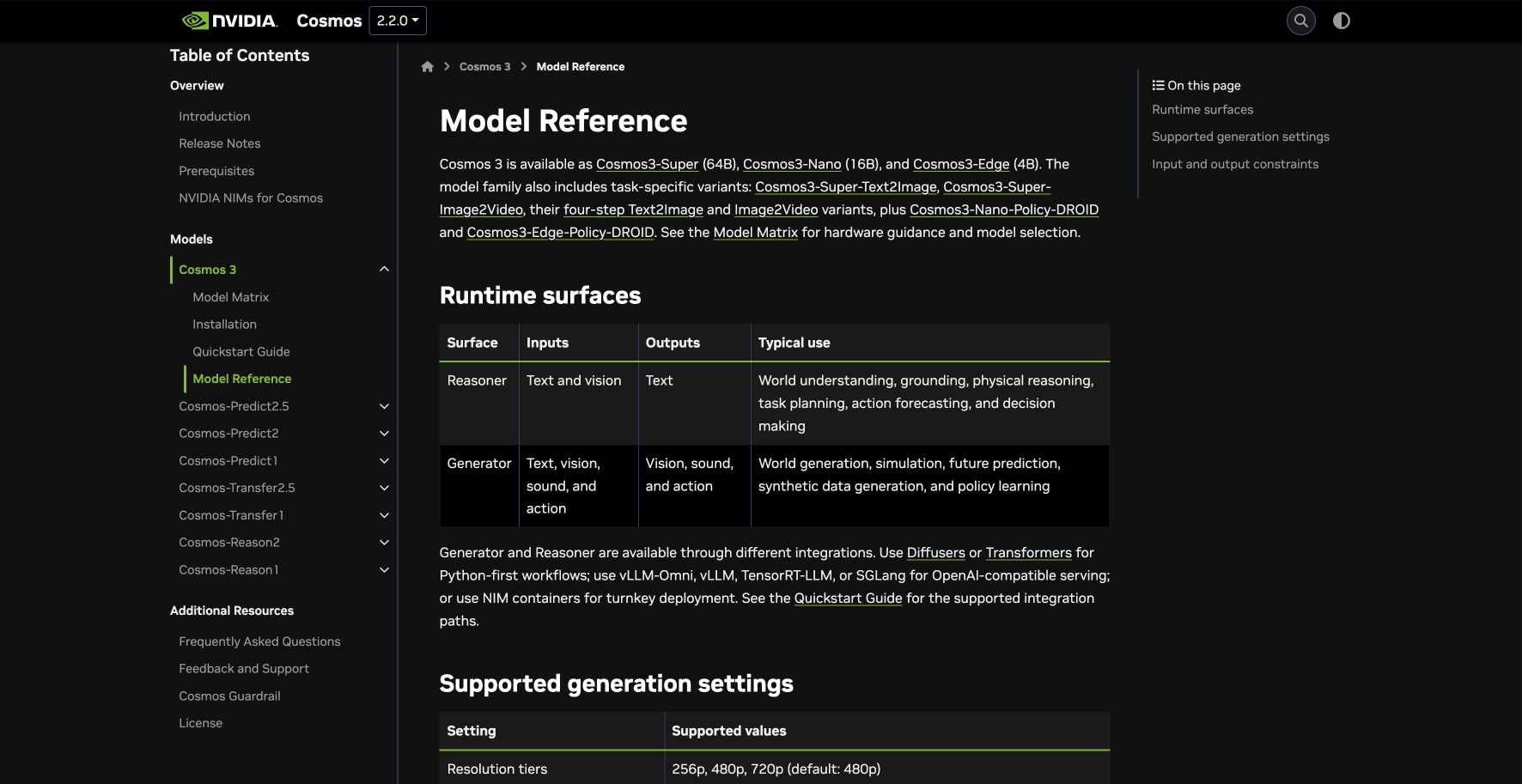 Cosmos 3 runtime surfaces and Policy-DROID variants: public reference page