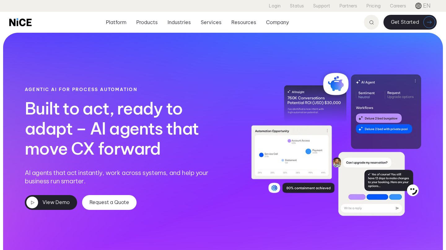 NICE AI Agents for Process Automation official page screenshot