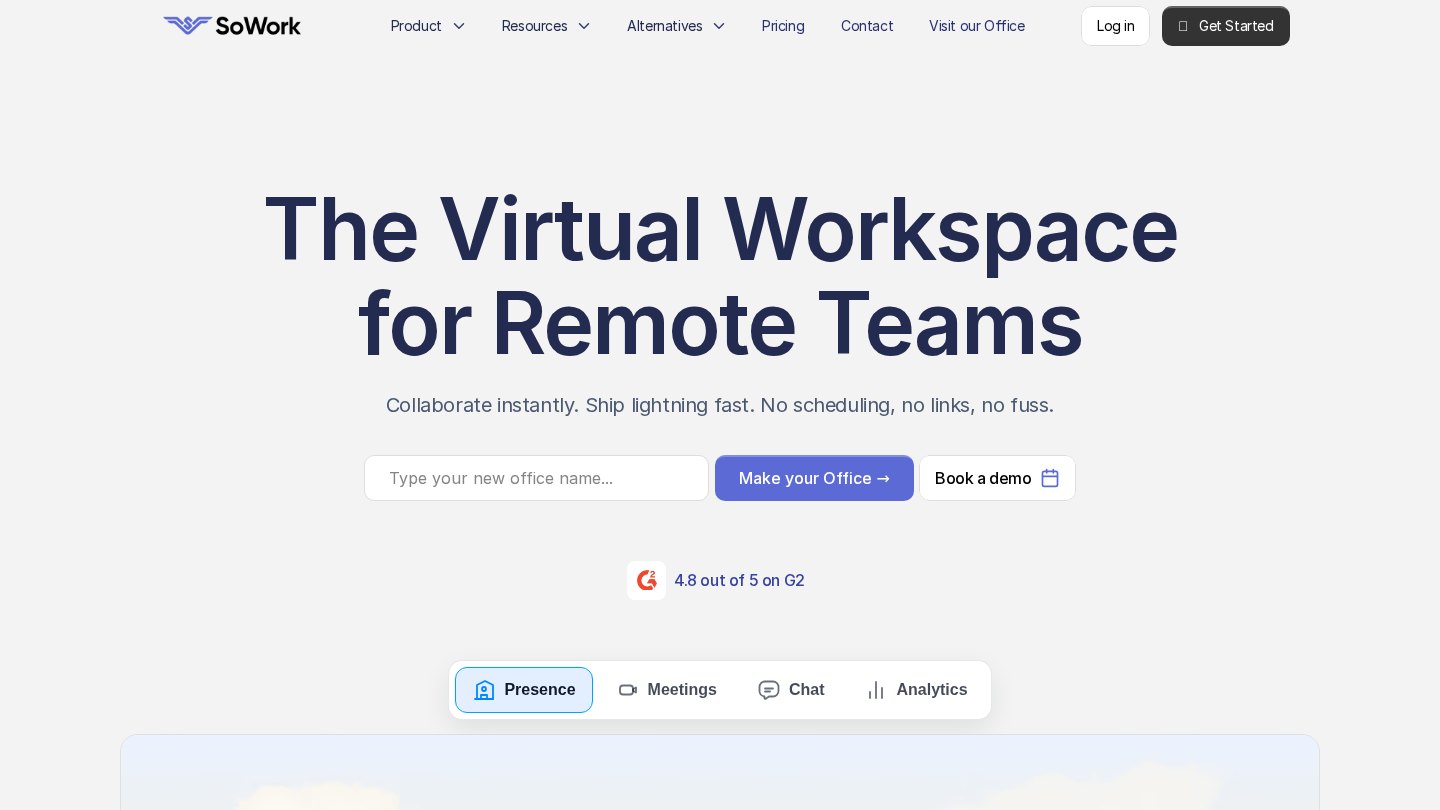 SoWork virtual workspace official top screen