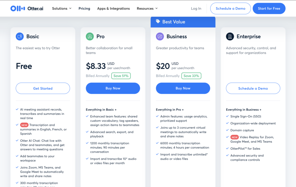 Otter.ai Pricing