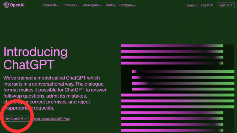 chatGPTの始め方は簡単で、手順は以下の通りです。 ①chatGPT公式サイトにアクセスし、「TRY CHATGPT」をクリックすると、ログイン画面にうつります。