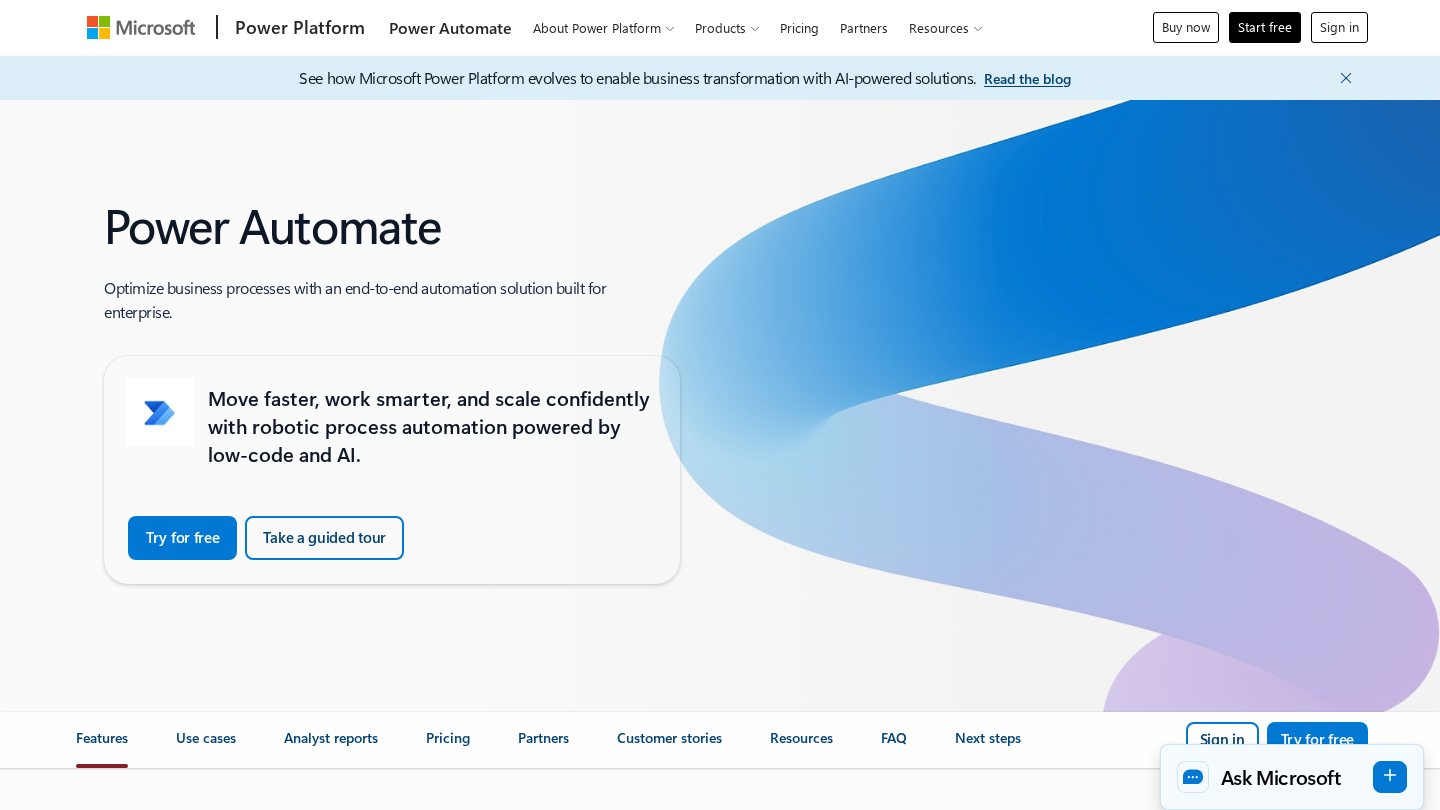 Microsoft Power Automate公式ページのスクリーンショット