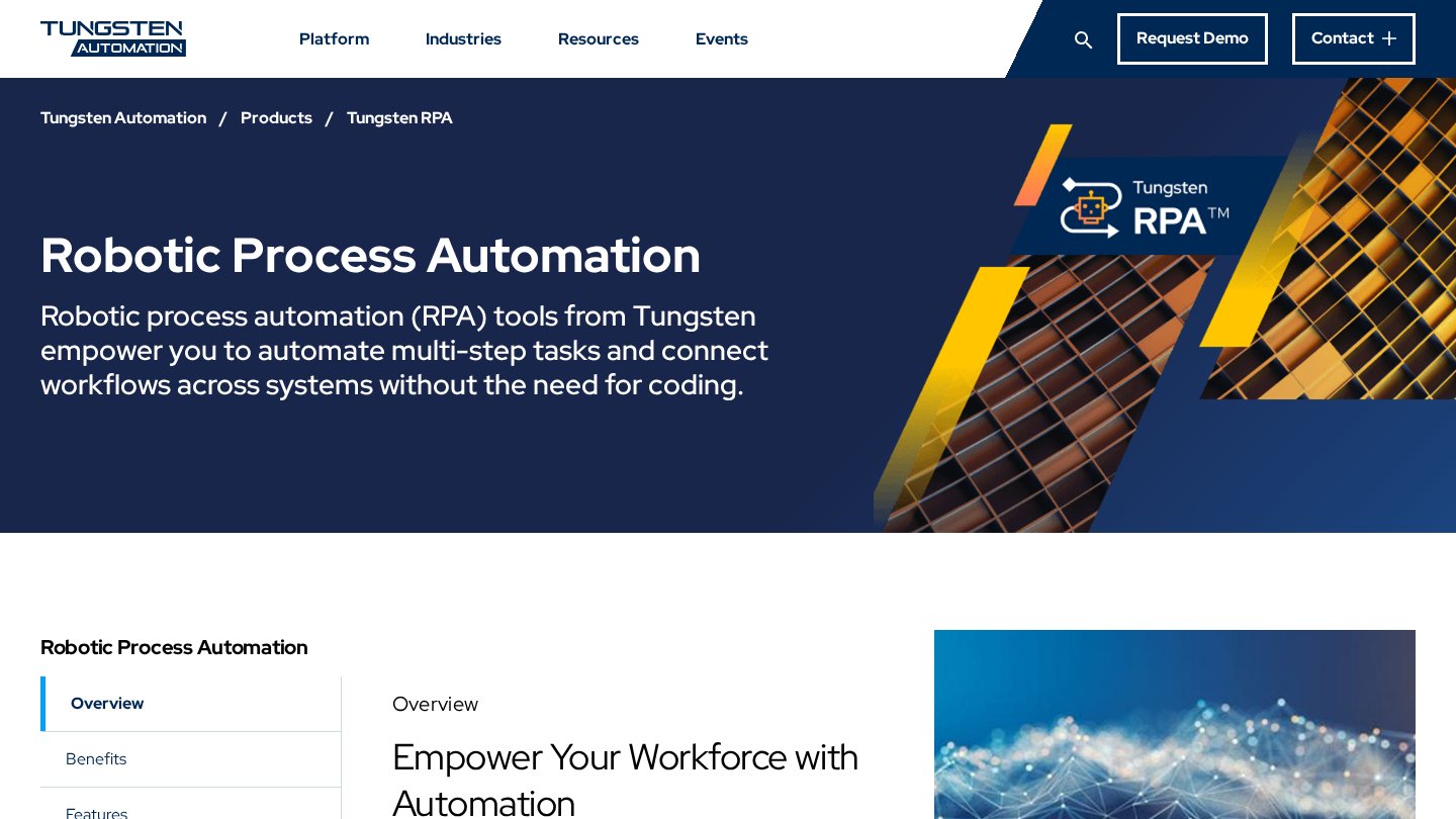 Tungsten Automation RPA公式ページのスクリーンショット