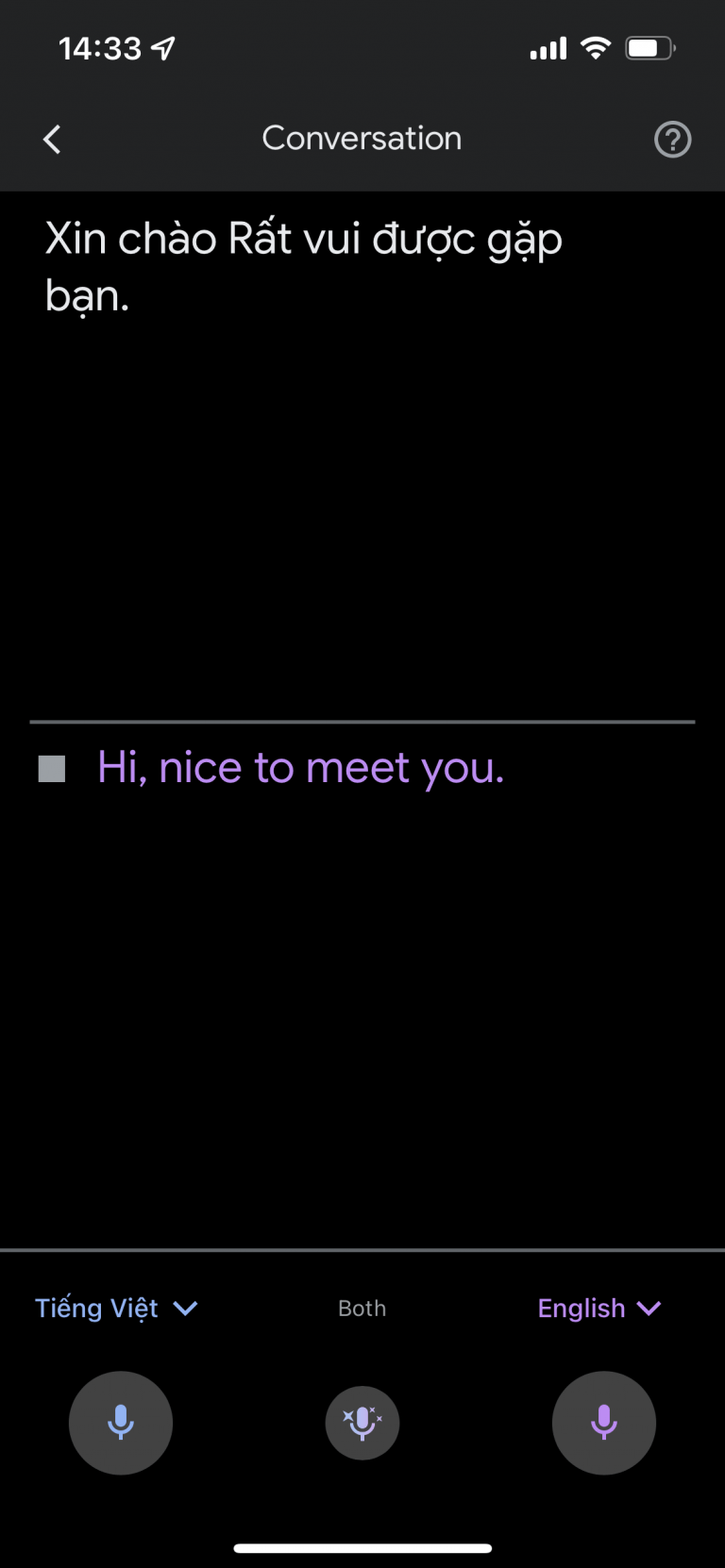 Chế độ phiên dịch giọng nói rất dễ dùng của app Google Translate